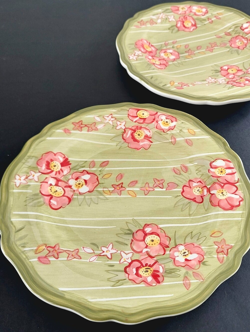 Vintage Pier 1 Imports Audrey Floral Salad Plates - Set of 2 Hand Painted